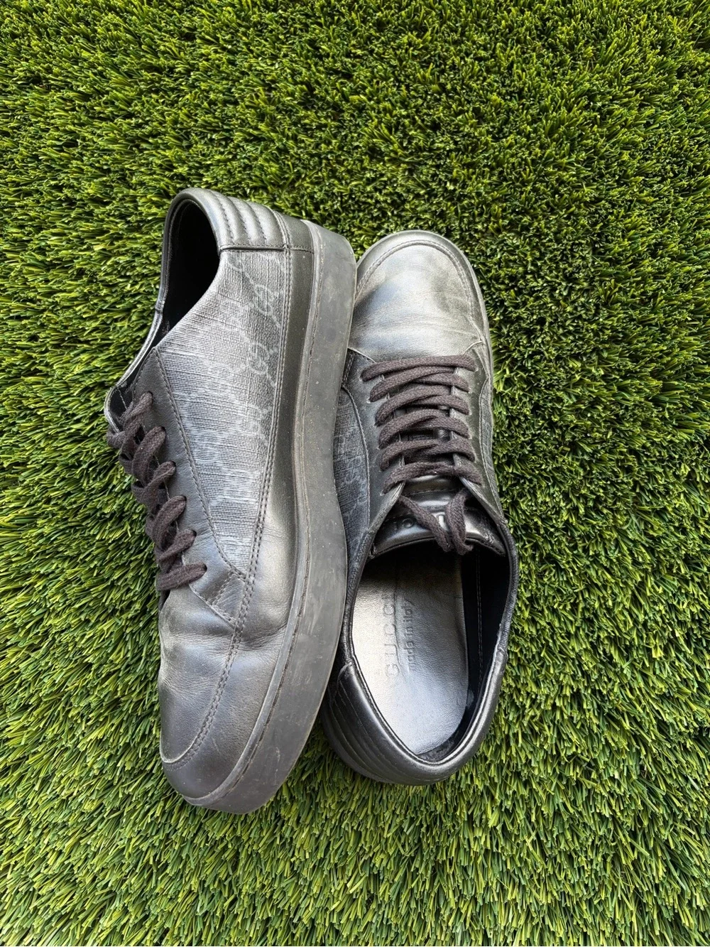 Gucci Men’s Black Monogram Lace-Up Sneakers